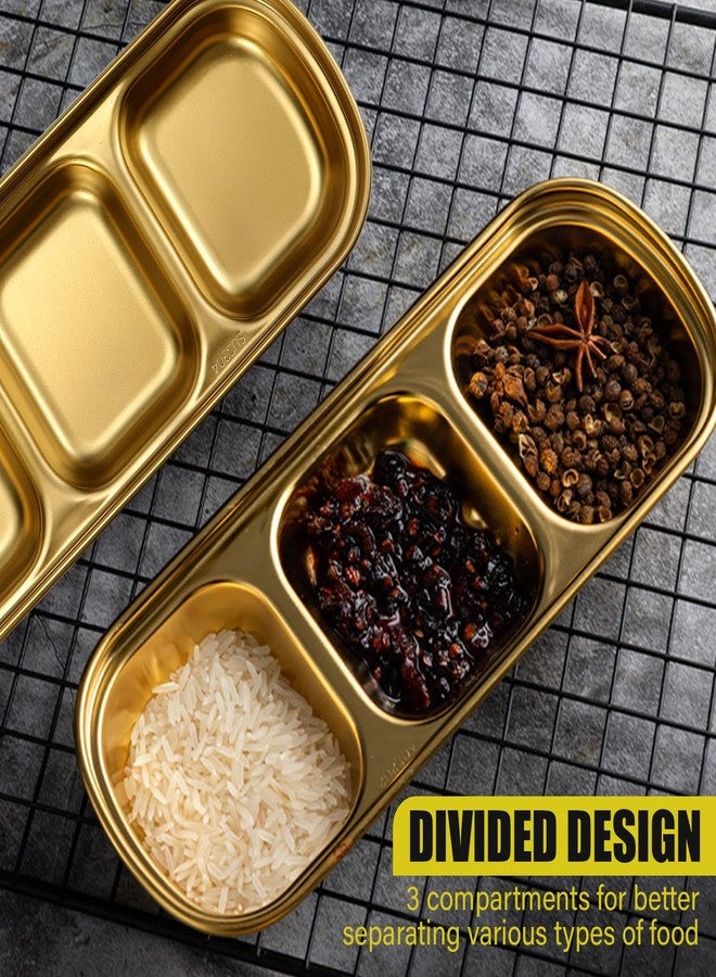 LCJAOF 3Pcs Stainless Steel Dipping Bowls-3 Compartment Appetizer Serving Tray, Soy Sauce Dish for Condiments, BBQ Sauce, and Seasoning, Dishwasher Safe, Gold - Image 4