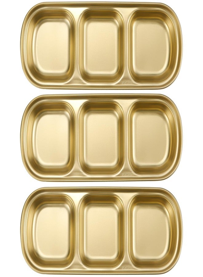 LCJAOF 3Pcs Stainless Steel Dipping Bowls-3 Compartment Appetizer Serving Tray, Soy Sauce Dish for Condiments, BBQ Sauce, and Seasoning, Dishwasher Safe, Gold - Image 1