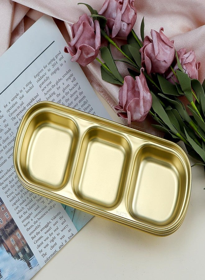 LCJAOF 3Pcs Stainless Steel Dipping Bowls-3 Compartment Appetizer Serving Tray, Soy Sauce Dish for Condiments, BBQ Sauce, and Seasoning, Dishwasher Safe, Gold - Image 5