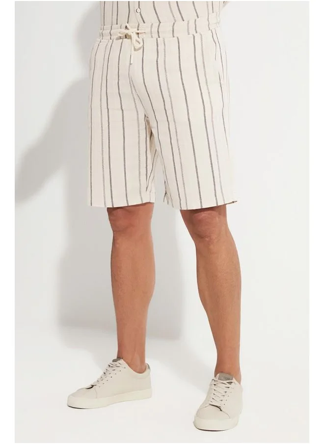 JUNE June Men Linen Look Striped Short Ecru - Black
