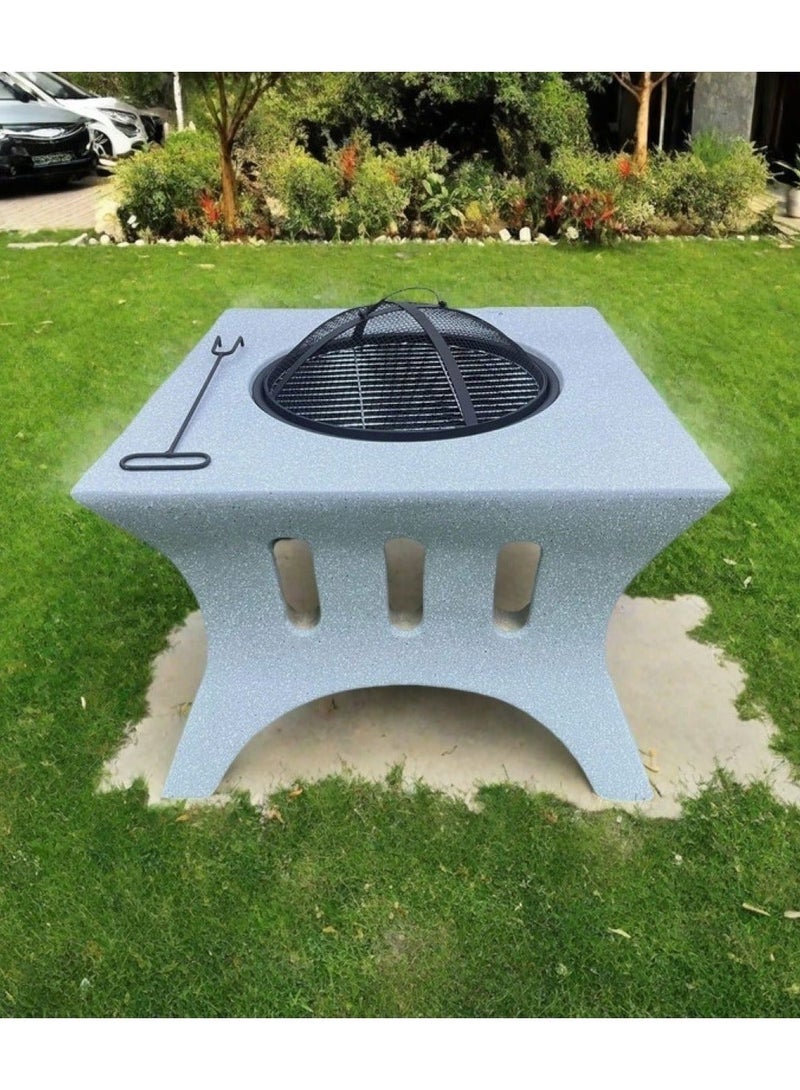 Albawadi Outdoor Fire Pit BBQ Grill Garden Table Stove Fireplace Square Shape - Image 1