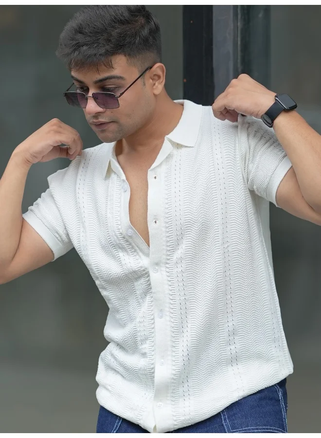 مانياك قميص رجالي مانياك أبيض قطن بقصة ضيقة وأكمام 3/4