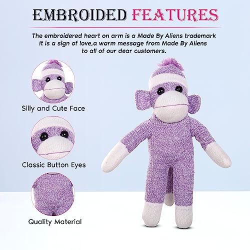 made by aliens Adorable Sock Monkey The Original Traditional Hand Knitted Stuffed Animal Toy Giftfor Kids Babies Teens Girls and Boys Baby Doll Present Puppet 16 Purple - Image 5