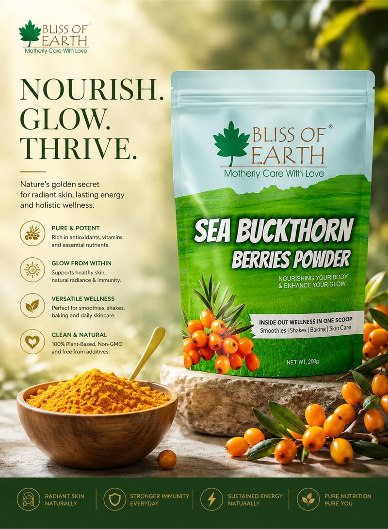 Bliss of Earth Sea Buckthorn Powder 100g, 100% Pure & Natural Sea Buckthorn Berry Powder, Rich in Omega 7, Antioxidants & Vitamin C, Supports Skin Glow, Immunity & Energy - Image 3