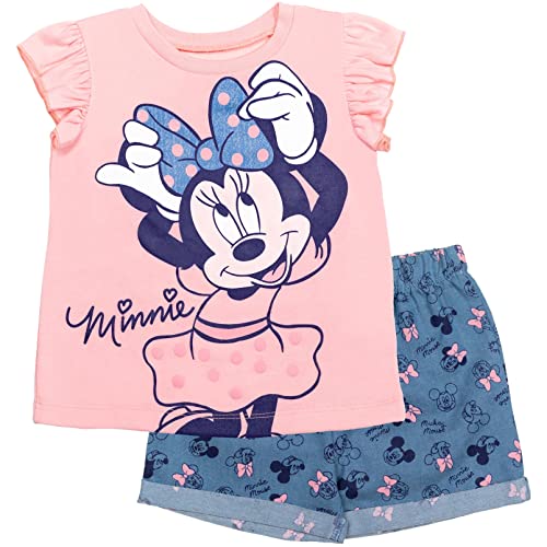 Disney Minnie Mouse Toddler Girls Graphic T-Shirt and Shorts Outfit Set Light Pink/Light Blue 3T - Image 1