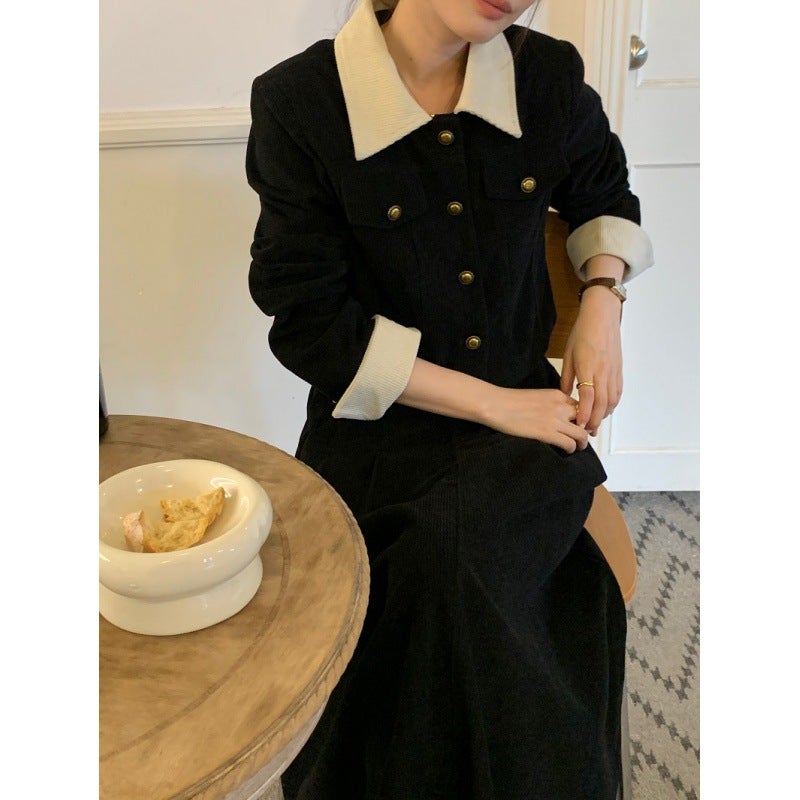 2023 Retro Audrey Corduroy Jacket  High-Waist Skirt Set dark brown - Image 5