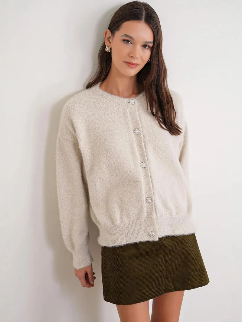 ميكسراي كارديجان ميكسراي بأزرار مقاس كبير بنسيج مضلع