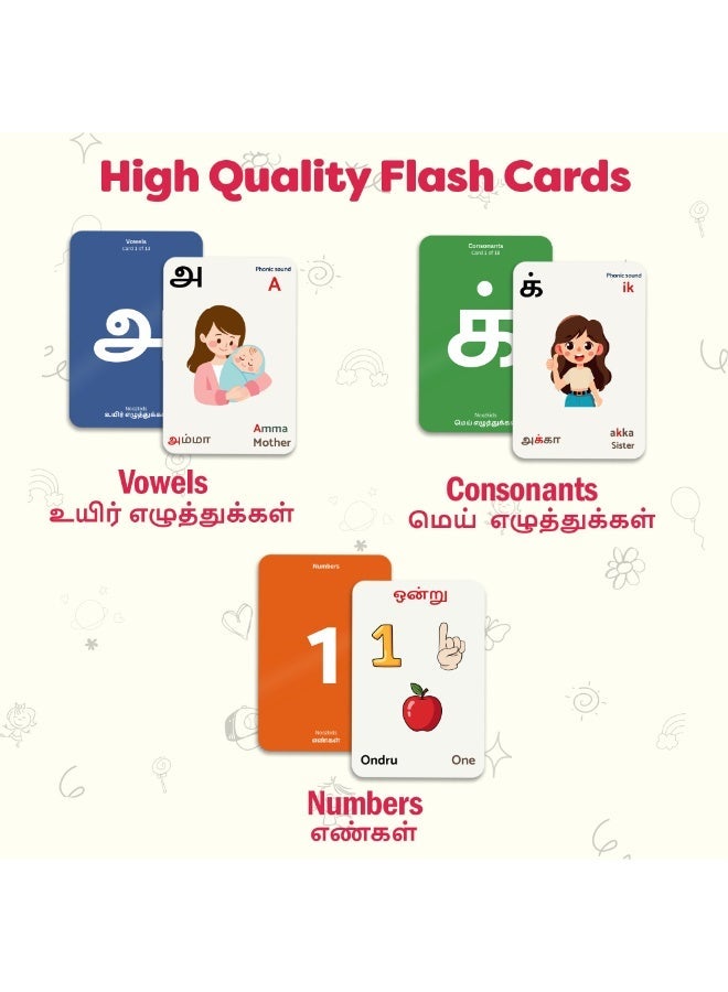 Tamil Flash Cards for Kids 1.5+ Years – 42 Laminated Learning Cards | Vowels, Consonants & Numbers 1–10 | Screen-Free Educational Toy - Image 2