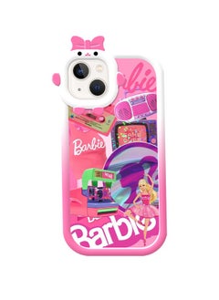 جراب Cartoon Barbie Ripple لهاتف iPhone 13/14 ، جراب واقٍ ناعم من مادة IMD مزدوج الجوانب مضاد للخدش ، جراب واقٍ جميل ثلاثي الأبعاد للرسوم المتحركة (وردي)