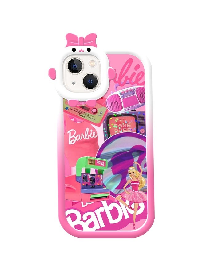 ماركة غير محددة - جراب Cartoon Barbie Ripple لهاتف iPhone 13/14 ، جراب واقٍ ناعم من مادة IMD مزدوج الجوانب مضاد للخدش ، جراب واقٍ جميل ثلاثي الأبعاد للرسوم المتحركة (وردي) - Image 1