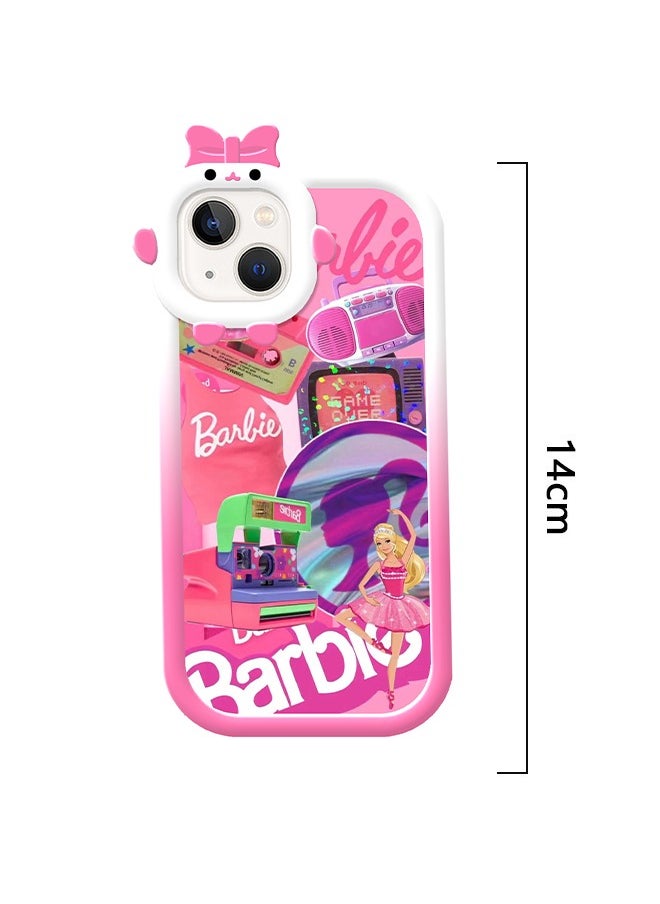 ماركة غير محددة - جراب Cartoon Barbie Ripple لهاتف iPhone 13/14 ، جراب واقٍ ناعم من مادة IMD مزدوج الجوانب مضاد للخدش ، جراب واقٍ جميل ثلاثي الأبعاد للرسوم المتحركة (وردي) - Image 1