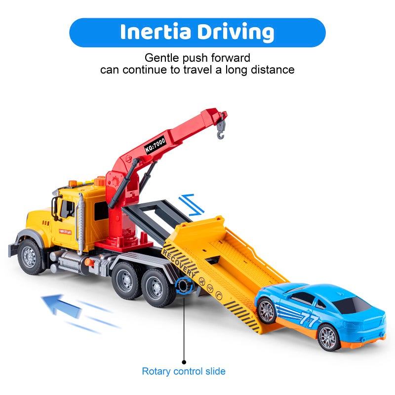 haomsj Big Tow Trucks Toy Trucks with Hook and Car for Boys Pull Back Truck Toys with Light and Sound for Kids (1:18 Plastic Tow Truck) - Image 5