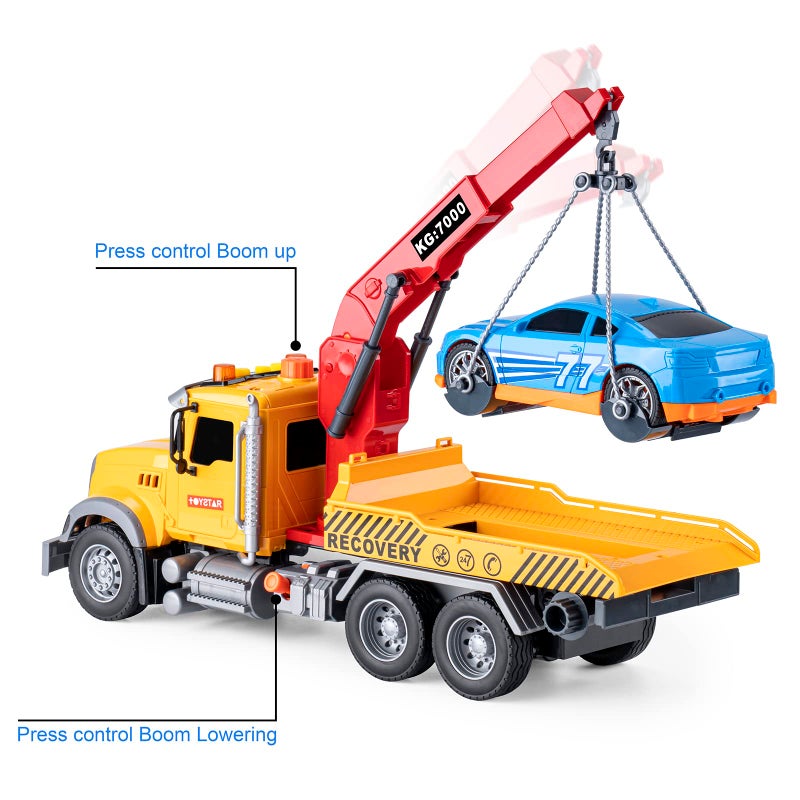 haomsj Big Tow Trucks Toy Trucks with Hook and Car for Boys Pull Back Truck Toys with Light and Sound for Kids (1:18 Plastic Tow Truck) - Image 3