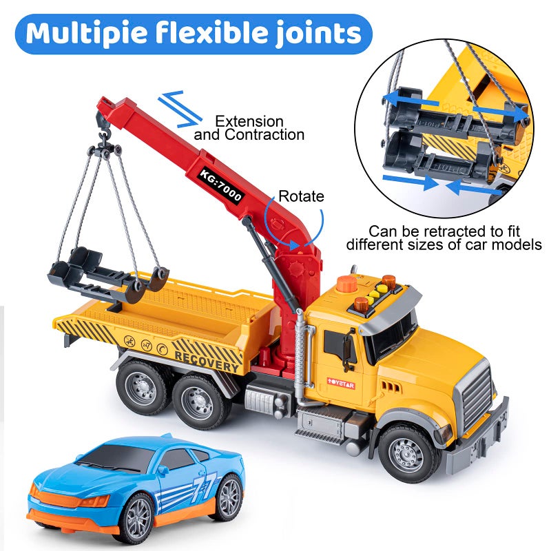 haomsj Big Tow Trucks Toy Trucks with Hook and Car for Boys Pull Back Truck Toys with Light and Sound for Kids (1:18 Plastic Tow Truck) - Image 4