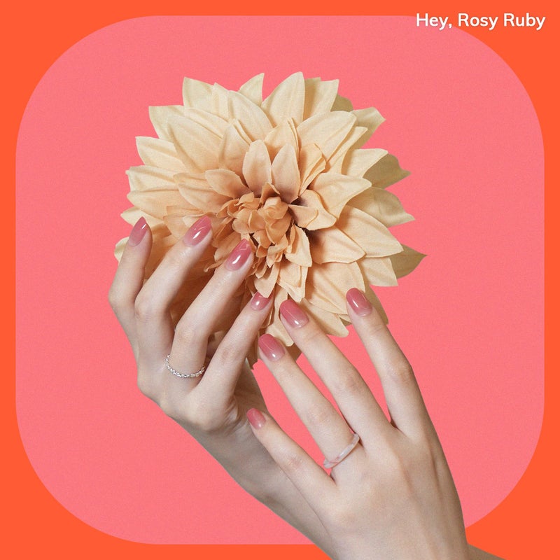 Heyhae Semi Cured Gel Nail Strips | Sun-Cured No LED Lamp Needed Easy Apply & Remove | Includes 28 Strips, 1 Prep Pad, 1 Nail File & 1 Wooden Stick - Hey, Rosy Ruby - Image 4