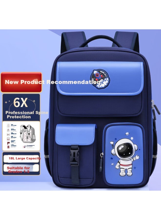 Ninth Castle The Ninth Castle Primary School Student Spine Protection Backpack For Boys Cartoon Astronaut Reduce Burden Backpack For 1-3 Grade Girls Lightweight Children's School Bag - Image 1