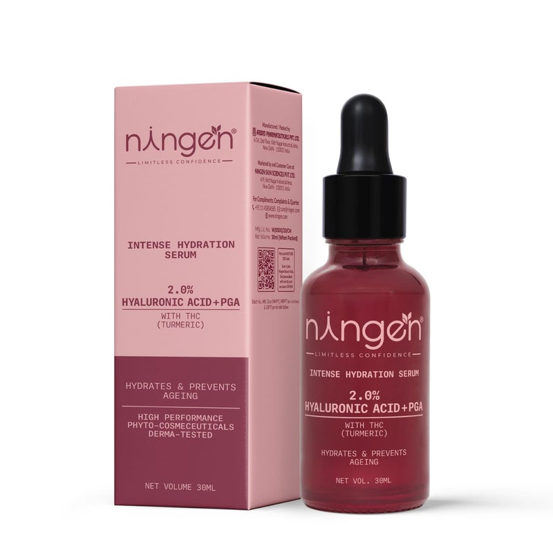 ningen Ningen Intense Hydration Serum 2 Hyaluronic Acid PGA with Tetra Hydro Curcumin Daily Hydrating Face Serum for Glowing Skin Reduces fine lines and wrinkles Women Men 30 ml  - Image 1