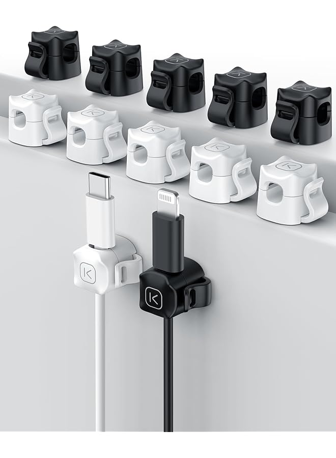 Green Tiger 12 Pack Cable Tidy Clips, Self Adhesive USB Cable Tidy - Holder Clip for Tidy Charging - Wall Mounted Cable Organiser, For Phone Charging Cable, Kitchen Appliances, Office Supplies (White,Black) - Image 1