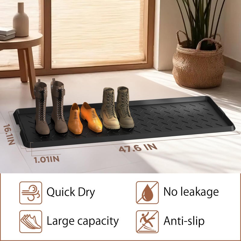 UltraLegend Extra Large Heavy Duty Boot Natural Rubber Shoe Mat for Entryway with Shoes Brush Large Boot Mat Multi-Purpose for Indoor or Outdoor, 16.1x 47.6 Inches - Image 2