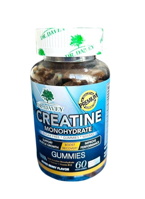 Dr. Davey Creatine Monohydrate Gummies – Sugar-Free, Muscle Growth & Recovery Boost – 60 Vegan Gummies