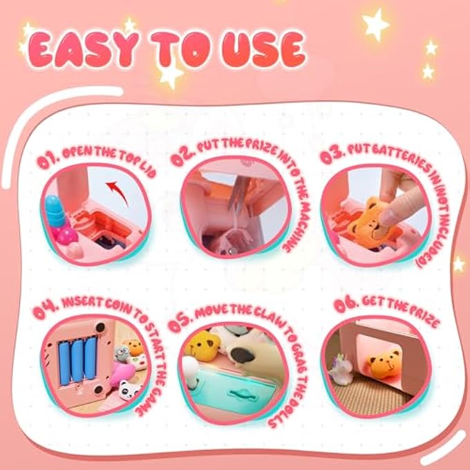 UNICORNS CLAW MACHINE, MINI VENDING MACHINE WITH LIGHTS & MUSIC, ADJUSTABLE SOUND, CANDY AND ELECTRONIC PRIZE DISPENSER, INCLUDES 45 TOYS, CANDY AND BIRTHDAY GIFT FOR KIDS GIRLS AGES 6+ - Image 5