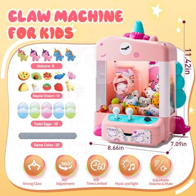 UNICORNS CLAW MACHINE, MINI VENDING MACHINE WITH LIGHTS & MUSIC, ADJUSTABLE SOUND, CANDY AND ELECTRONIC PRIZE DISPENSER, INCLUDES 45 TOYS, CANDY AND BIRTHDAY GIFT FOR KIDS GIRLS AGES 6+ - Image 3