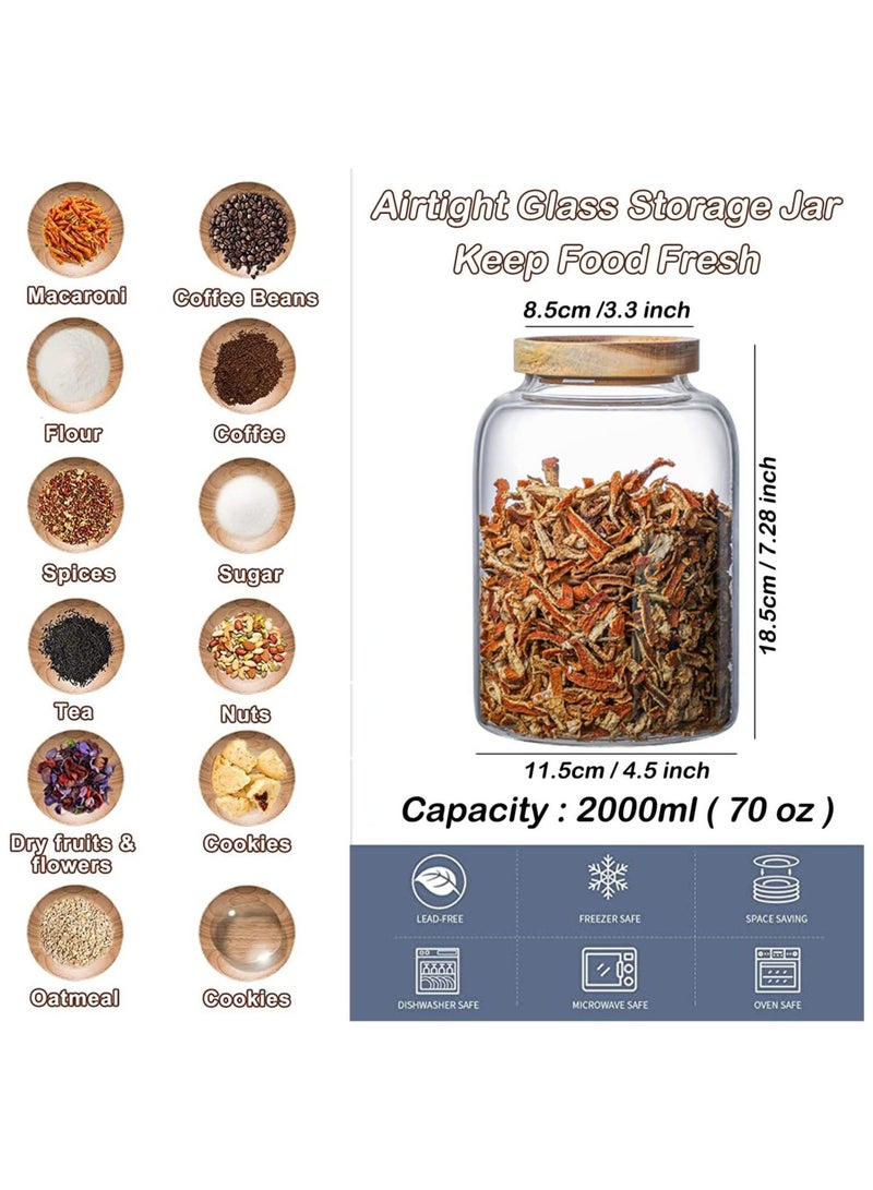 AUTOYSUR برطمان زجاجي كبير مع غطاء محكم مجموعة من 3 حاويات زجاجية، حاويات تخزين للغذاء، الفاصوليا، الحلوى، التوابل (3 قطع، 2000 مل) - Image 2