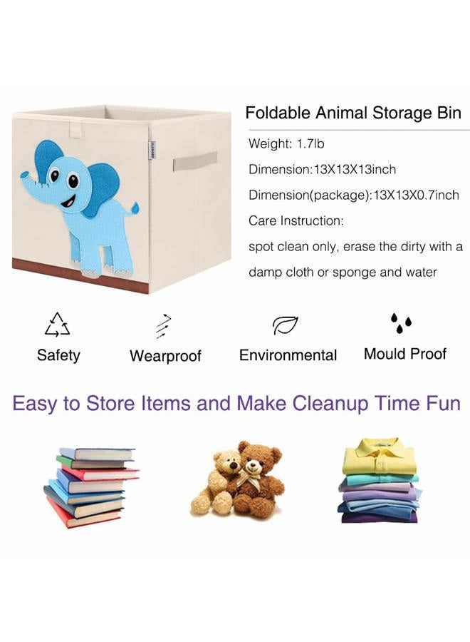 CLCROBD Foldable Animal Cube Storage Bins Fabric Toy Box/Chest/Organizer for Kids Nursery, 13 inch (Elephant) - Image 3