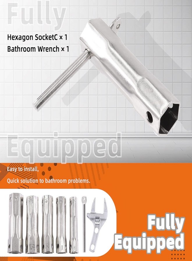 Tanstic 7Pcs Shower Valve Socket Wrench Set, 5 Sizes Dual-Ended Wrench Socket Plumbers, Bar Handle, 6-68mm Aluminum Alloy Short Handle Spanner for Bathroom - Image 5