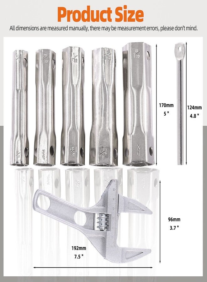 Tanstic 7Pcs Shower Valve Socket Wrench Set, 5 Sizes Dual-Ended Wrench Socket Plumbers, Bar Handle, 6-68mm Aluminum Alloy Short Handle Spanner for Bathroom - Image 2