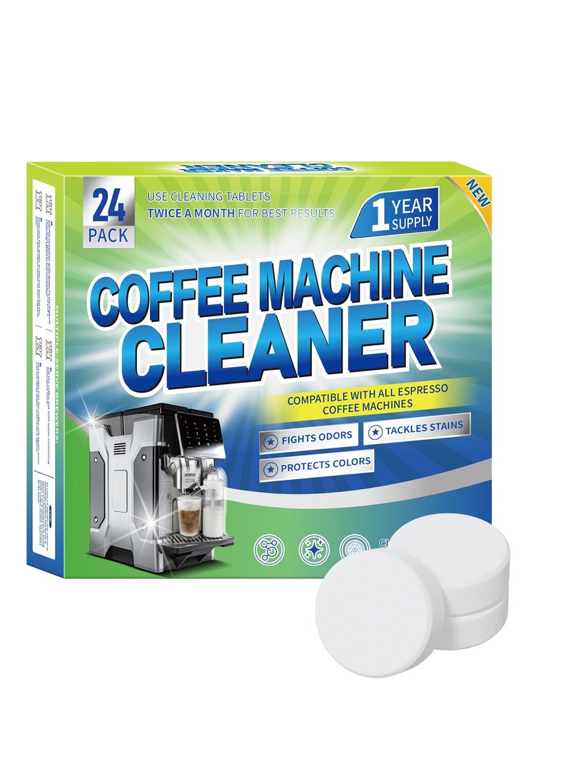 أقراص إزالة الترسبات لآلة القهوة - 24 قطعة، أقراص تنظيف ماكينة القهوة متوافقة مع جميع العلامات التجارية الكبرى بما في ذلك بريفل، نسبرسو، كوريغ، نينجا، فيليبس، ميلي، ديلونغي والمزيد - Image 1