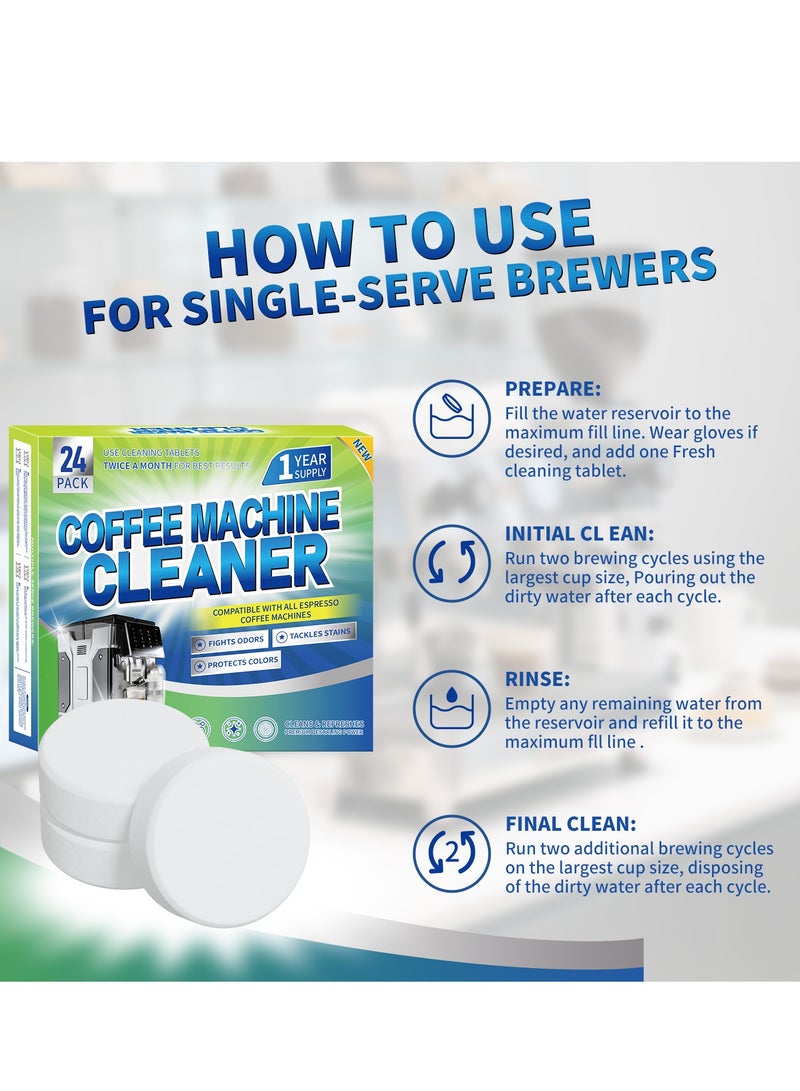 أقراص إزالة الترسبات لآلة القهوة - 24 قطعة، أقراص تنظيف ماكينة القهوة متوافقة مع جميع العلامات التجارية الكبرى بما في ذلك بريفل، نسبرسو، كوريغ، نينجا، فيليبس، ميلي، ديلونغي والمزيد - Image 4