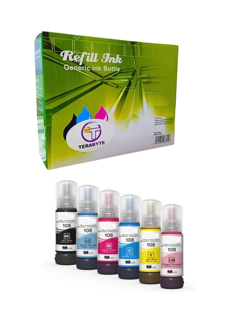 Terabyte 108 Compatible Ink Set For L8050 70 ml Multipack Black, Cyan, Yellow, Magenta, Light cyan, light magenta - Image 1