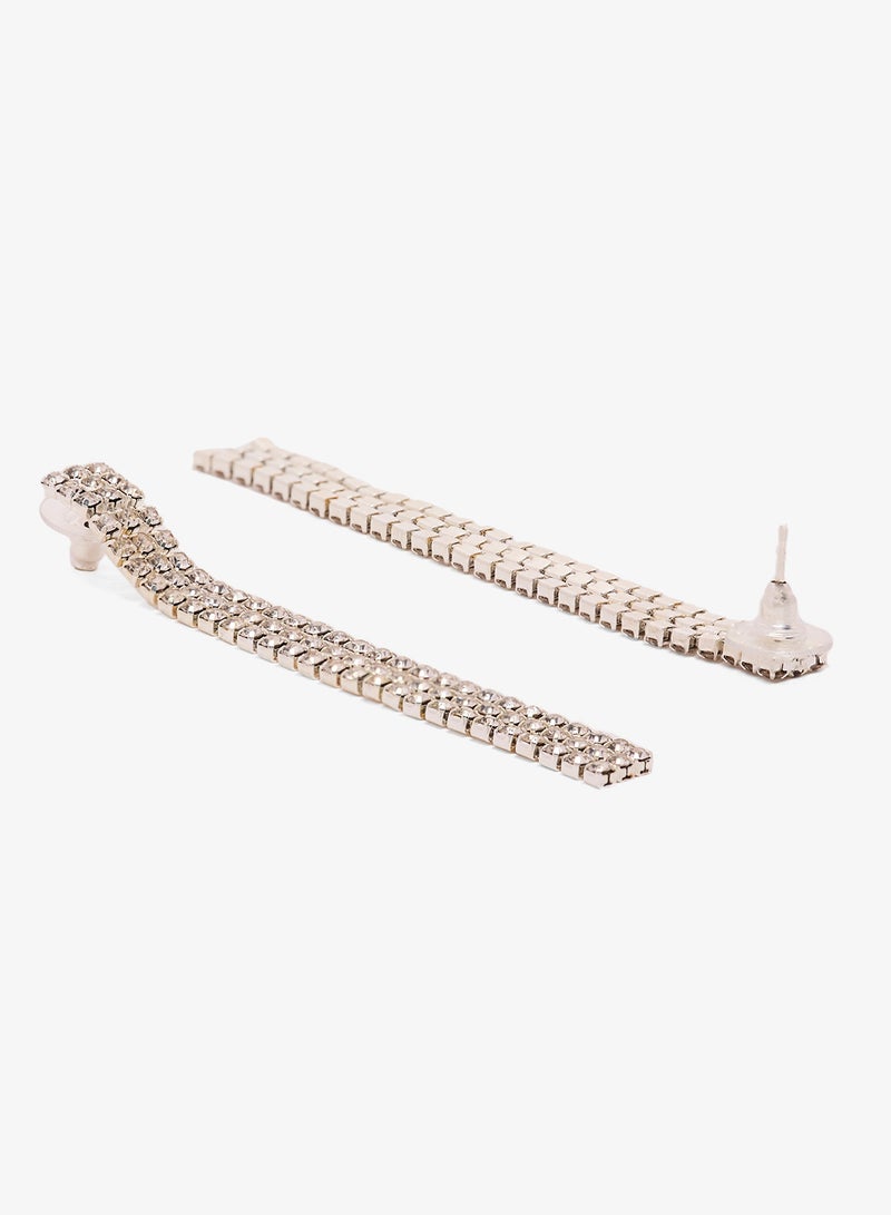Ella Limited Edition Silver Diamonte Rhinestone Embellished Detailed Drop Down Earrings - Image 2