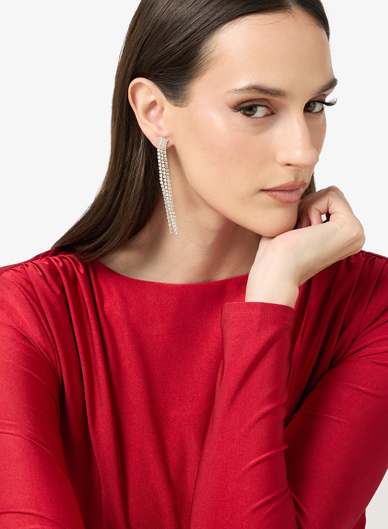 Ella Limited Edition Silver Diamonte Rhinestone Embellished Detailed Drop Down Earrings - Image 3