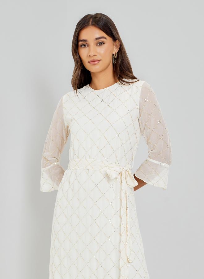 ستايلي فستان طويل بالترتر بأكمام 3/4 - Image 2