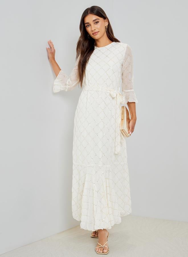 ستايلي فستان طويل بالترتر بأكمام 3/4 - Image 1