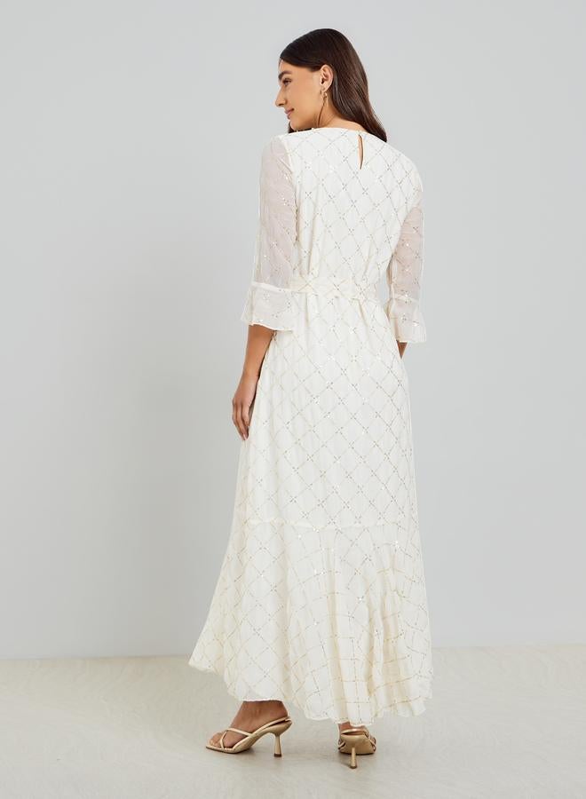 ستايلي فستان طويل بالترتر بأكمام 3/4 - Image 5