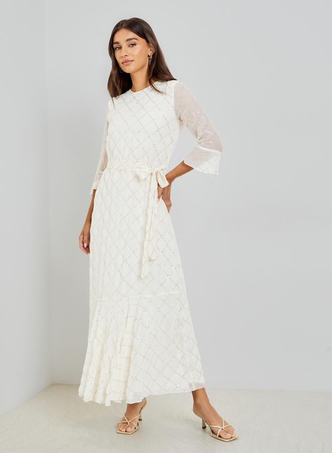 ستايلي فستان طويل بالترتر بأكمام 3/4 - Image 3