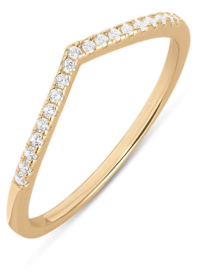 Milla Chevron Rings for Women - 14K Gold Plated Rings and 925 Sterling Silver - Wishbone 'V' Ring with Cubic Zirconia (14K Gold Plated over 925 Sterling Silver, Size 8) - Image 1