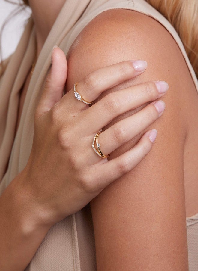 Milla Chevron Rings for Women - 14K Gold Plated Rings and 925 Sterling Silver - Wishbone 'V' Ring with Cubic Zirconia (14K Gold Plated over 925 Sterling Silver, Size 8) - Image 5