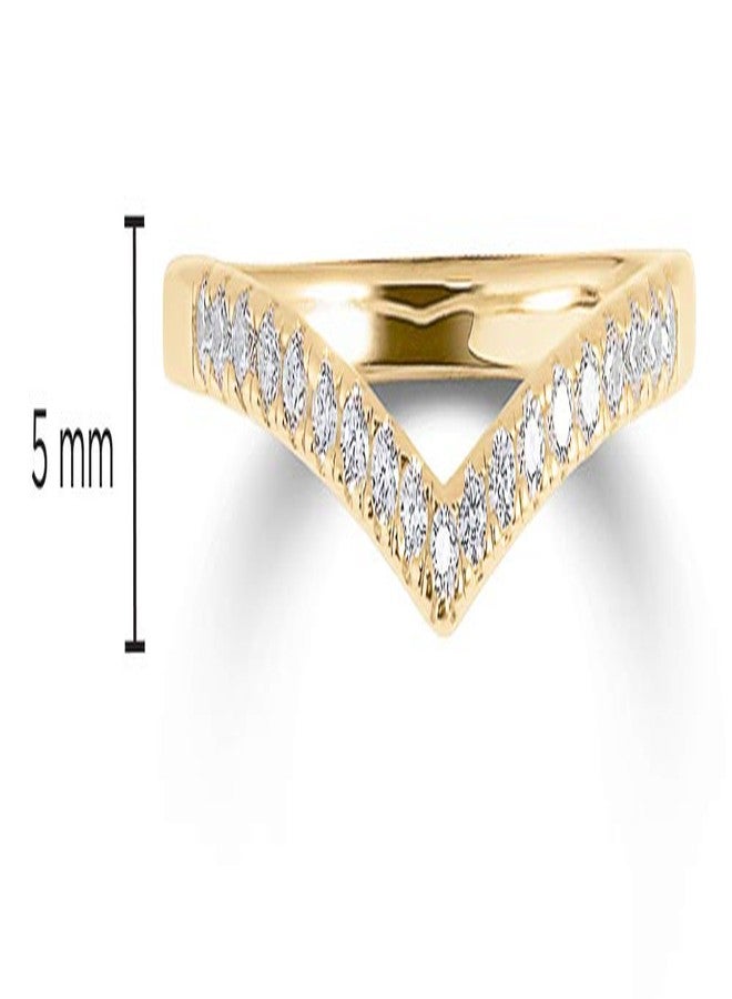 Milla Chevron Rings for Women - 14K Gold Plated Rings and 925 Sterling Silver - Wishbone 'V' Ring with Cubic Zirconia (14K Gold Plated over 925 Sterling Silver, Size 8) - Image 3