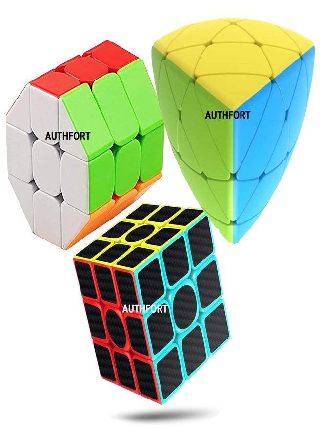 Authfort Black Carbon Fiber 3x3 Cube 3X3 Mastermorphix stickerless 3X3 Barrel Speed Stickerless Cube Combo Pack of 3 (3 Pieces)