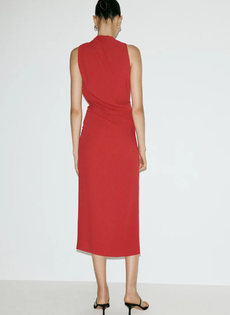Mango 70-ROJO Draped Dress With Side-Slit for Women | Best Price UAE
