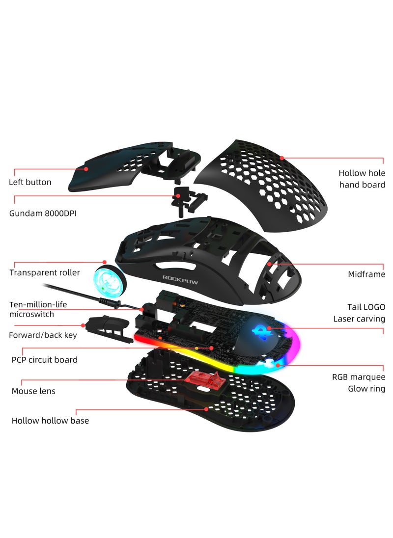 Rock Pow - 60% Wired Gaming Keyboard Mouse Combo,RGB Gaming Mice Ergonomic Ultralight 8000DPI Optical Sensor,68 Keys RGB Backlit Gaming Keyboard,Ultra-Compact Mini Waterproof Keyboard for PC Computer Gamer. - Image 1
