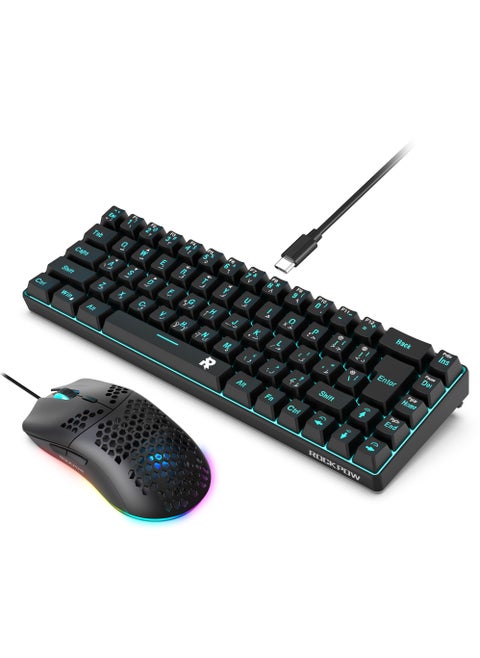 60% Wired Gaming Keyboard Mouse Combo,RGB Gaming Mice Ergonomic Ultralight 8000DPI Optical Sensor,68 Keys RGB Backlit Gaming Keyboard,Ultra-Compact Mini Waterproof Keyboard for PC Computer Gamer.