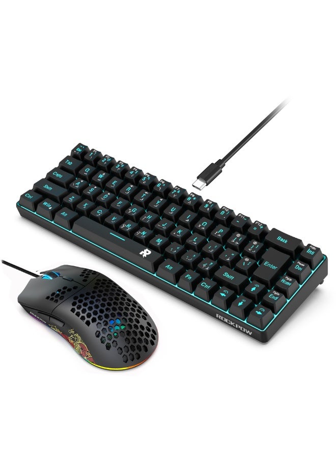 Rock Pow 60% Wired Gaming Keyboard Mouse Combo,RGB Gaming Mice Ergonomic Ultralight 8000DPI Optical Sensor,68 Keys RGB Backlit Gaming Keyboard,Ultra-Compact Mini Waterproof Keyboard for PC Computer Gamer. - Image 1