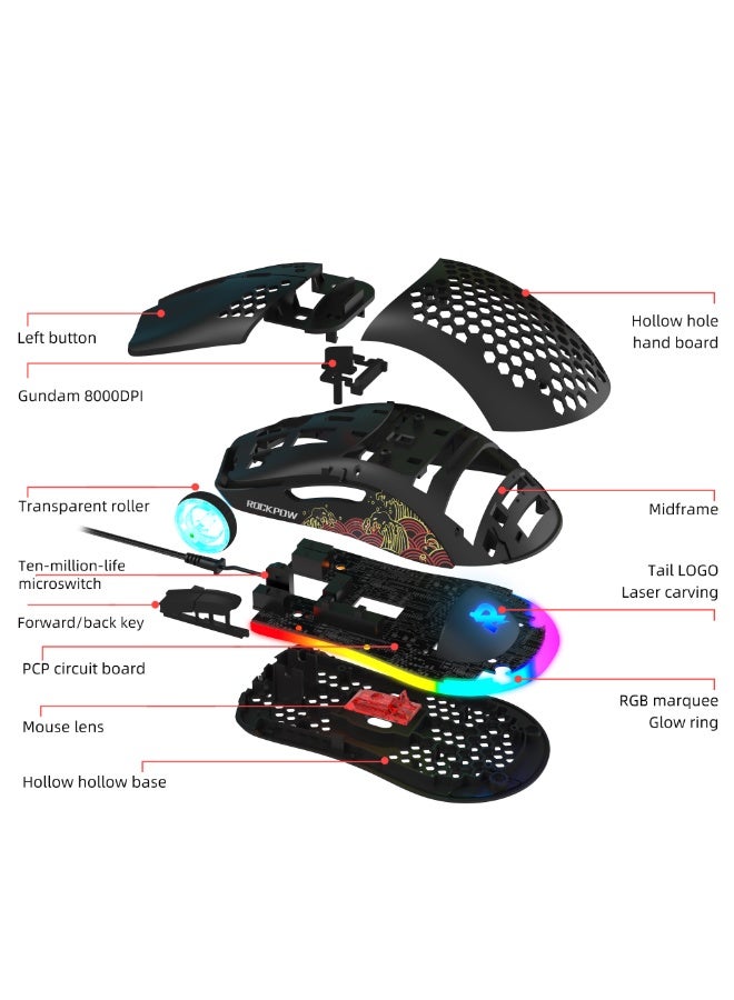 Rock Pow 60% Wired Gaming Keyboard Mouse Combo,RGB Gaming Mice Ergonomic Ultralight 8000DPI Optical Sensor,68 Keys RGB Backlit Gaming Keyboard,Ultra-Compact Mini Waterproof Keyboard for PC Computer Gamer. - Image 4