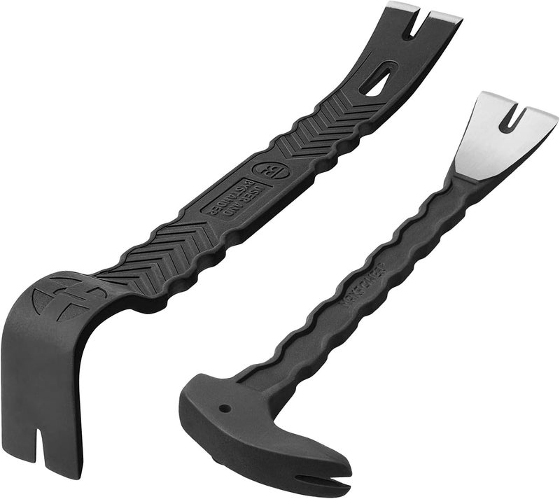 Max Power 2Pcs Pry Bar Set, Heavy Duty Flat Pry Bar 15-inch and Claw Nail Puller 12-inch, Strikable Head and Full Body Drop Forged Crowbar Tools - Image 1