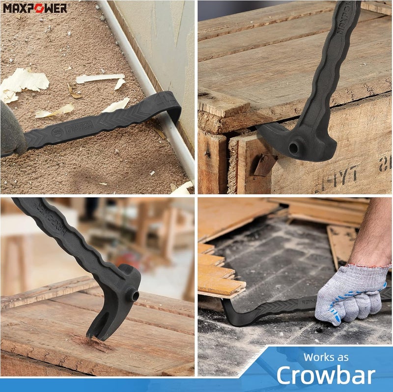 Max Power 2Pcs Pry Bar Set, Heavy Duty Flat Pry Bar 15-inch and Claw Nail Puller 12-inch, Strikable Head and Full Body Drop Forged Crowbar Tools - Image 5